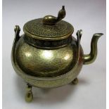 A polished bronze kettle or tetsubin and cover etched with stylised clouds, the double gourd cover