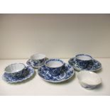 A collection of nine blue and white tea wares the earlier wares painted with flowers on lobed