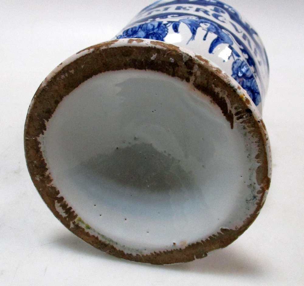 A pair and another mid 18th century Delft blue and white drug jar, the pair raised on flared - Image 7 of 10
