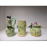 Three 19th century Spode schneebalen wares, each with birds and flowering vines applied over