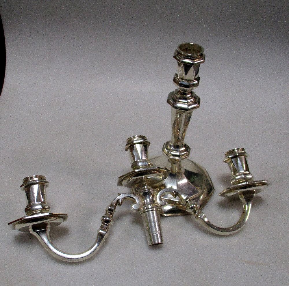 A pair of 18th century style silver three light candelabra and a matching pair of single - Image 3 of 10