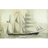 English School (19th Century) A three-masted sailing vessel in open seas watercolour over pencil