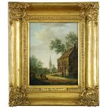 Dutch School (circa 1800) A View on a street in a village with a church indistinctly signed lower