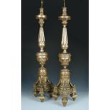 A matched pair of carved giltwood torcheres, each fitted for electricity (2) 90cm (35in)