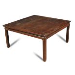 A Chinese hardwood low table, the square top, on a moulded base, with straight legs 46 x 90 x