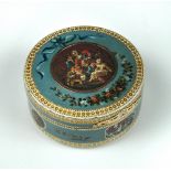 A late 18th century French tortoiseshell lined papier mache boite a portrait, blue ribbons painted