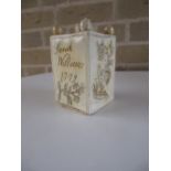 Sarah Williams 1779', a scratch decorated cream ware tea caddy, ball finials at the top of the