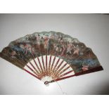 An early 19th century Chinese painted fan with Regency alterations, the paper leaf painted on one