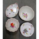 A collection of Meissen table ware, all with floral painted decoration, comprising an oval serving