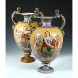 Attributed to Minton, a pair of mid Victorian majolica vases, each with sea green caryatid handles