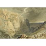Samuel Jackson (British, 1794-1869) Cheddar Gorge Cliffs in a thunderstorm unsigned watercolour on