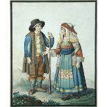 Continental School (19th Century) Continental man and woman in traditional dress watercolour 34 x