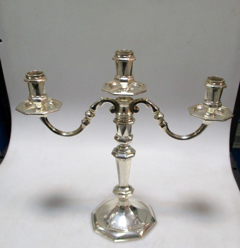 A pair of 18th century style silver three light candelabra and a matching pair of single - Image 2 of 10