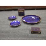 A set of Chinese blue cloisonne enamel dressing table items (5)