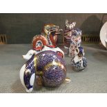 Seven Royal Crown Derby animals - owl, dragon, badger, squirell, cat, pig and duck (7)