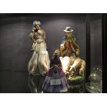 A Goldscheider crinolin lady, a Karlruhe man and sheep signed M Heinze (3)