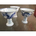 Three Ming style blue and white stem cups
