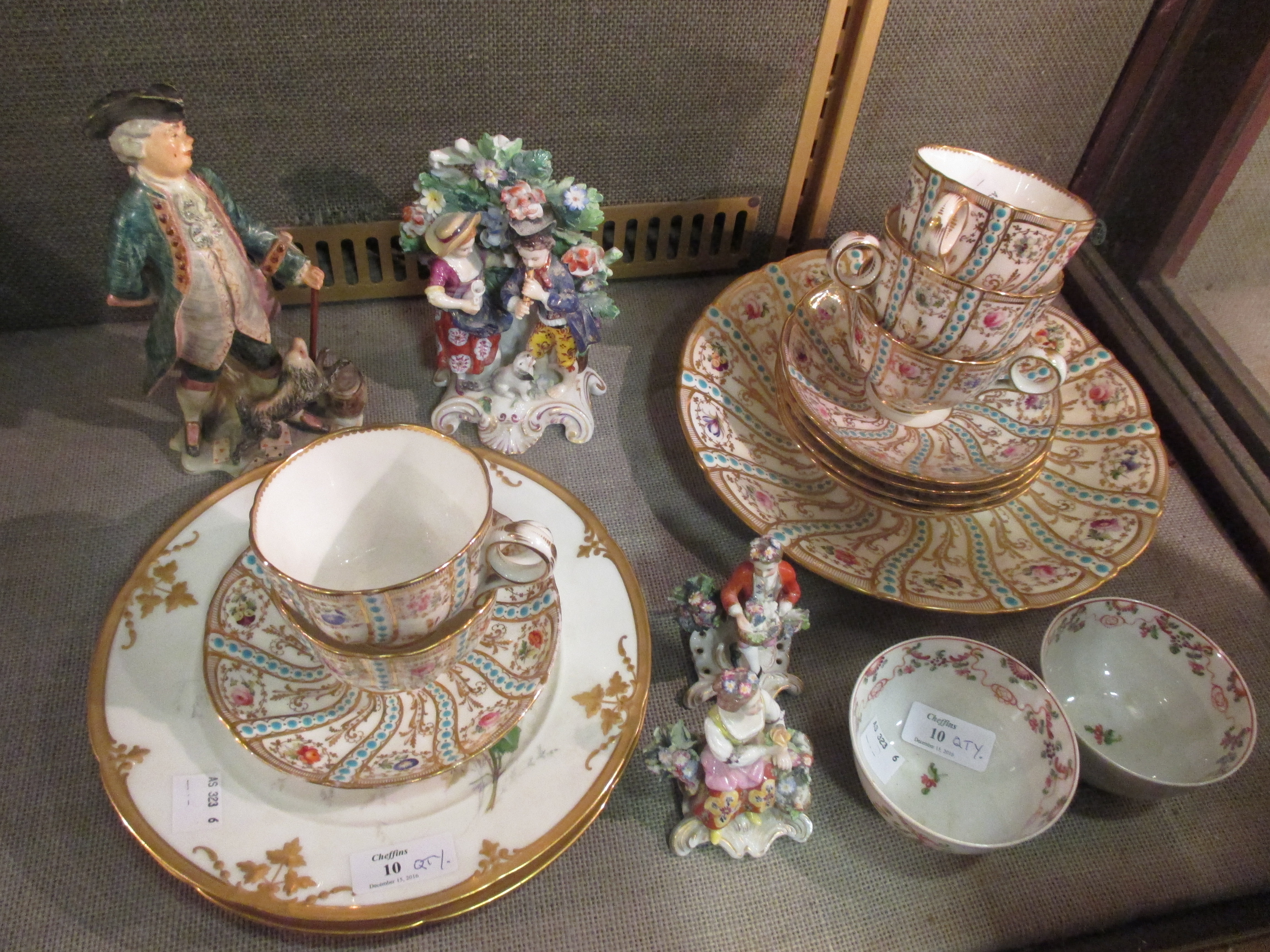 Decorative Samson porcelain figures; a part Victorian service, two Limoges type dishes; two
