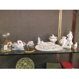 A quantity of Continental and other decorative china including a pair of porcelain and wire work