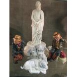 Doulton figures 'Owd Willum' and 'The Poacher', a Copenhagen group of puppies and a parian figure of
