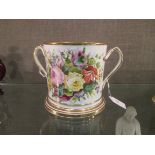 A 19th century floral decorated Loving Cup, with inscription