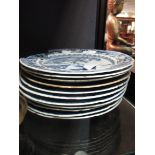 Eleven 18th century Chinese blue and white dinner plates (11)