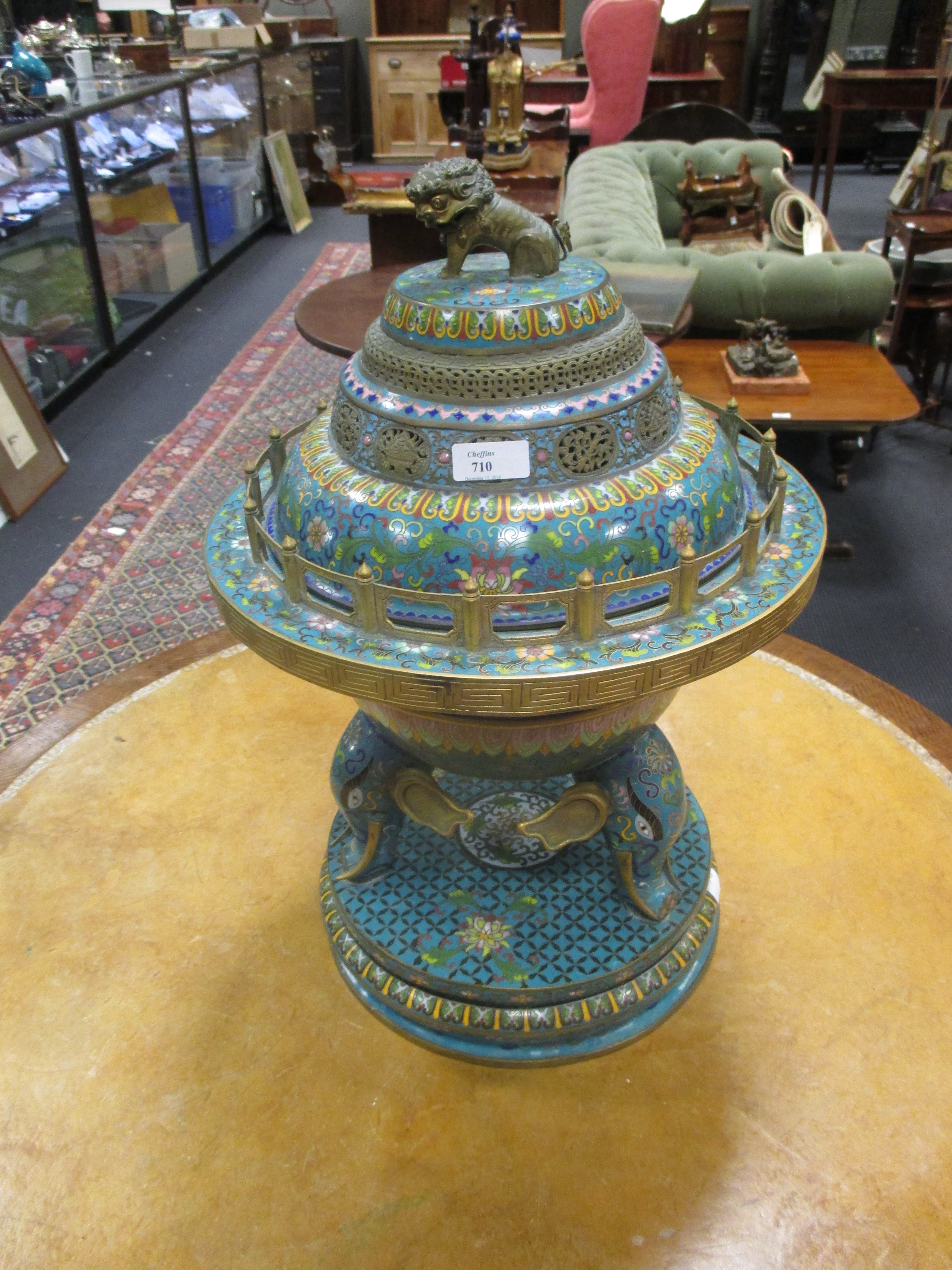 A Chinese cloisonne censer and cover, 51cm high