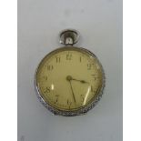 A silver cased Omega pocket watch No. 1436640, stamped 0935, with good engraving.