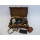 A box of assorted mixed collectables including stud boxes, silver items etc.