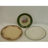Two 19th Century ceramic meat plates and a Royal Vienna wall charger signed Kaufmann.