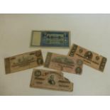 A Confederate State of America twenty dollar note No. 38825, February 17th 1864, a fifty dollar