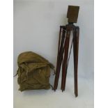 An Ashford's 19th Century mahogany photographer's tripod and a B.B. Super Senior rucksack.