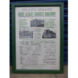 A framed and glazed Kent & East Sussex Railway train timetable, September 1927, printed by David
