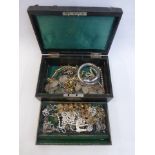 A box of assorted costume jewellery including a Venetian beaded necklace.