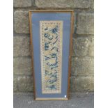 A 19th Century framed and glazed Oriental silk embroidered panel depicting butterflies and flowers