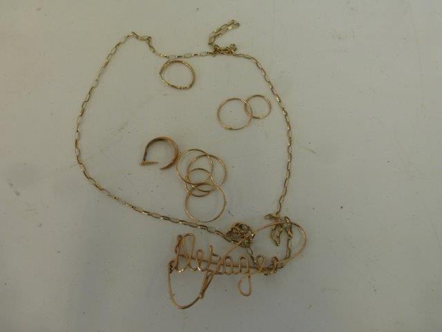 A 9ct gold chain necklace and earrings etc.