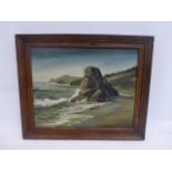 CHRIS BIGWOOD - coastal scene, oil on board, signed and dated 1949, framed 26 1/2 x 21 3/4".