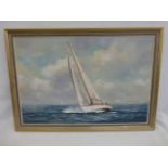 John Sutton (1935 British) oil on canvas of a yacht under sail possibly in the solent, signed