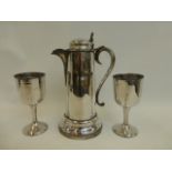 Tabernacle U.R.C Chippenham, a pair of Victorian silver plated wine chalices and a lidded flagon,