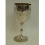 An engraved silver chalice with inscription Bristol, Bath and West England Pekingese Association "