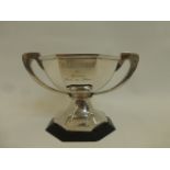 A Continental Art Deco twin handled silver trophy with inscription: "The Redstock Cup" for Reserve