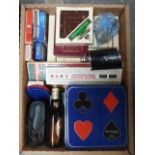 A box of assorted mixed collectables including Ma Jong, Bridge, Cribbage etc.