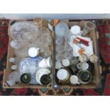 Two boxes of assorted ceramics, glassware and metalware.