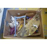 A box of assorted collectables including die-cast models, tinplate and wooden; also a Britains fox