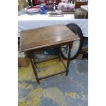 An oak rectangular side table raised on turned supports and all round stretcher, and a Victorian