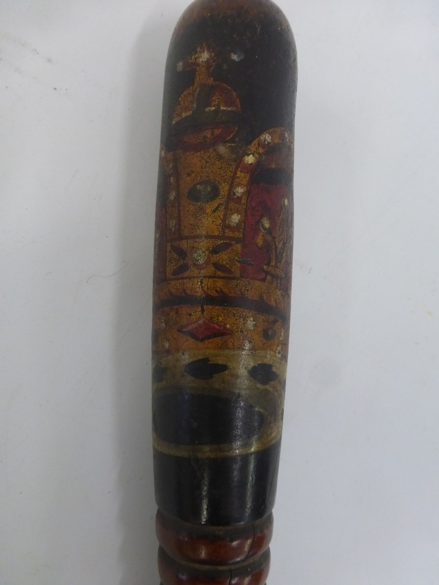 A 19th Century turned truncheon of small proportions with original paintwork decorated with a - Image 2 of 3