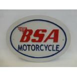 An oval cast metal B.S.A. Motorcycle wall plaque.