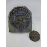An 18th Century hand held print block and a 19th Century hand held print block inscribed Kevork