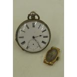 A 9ct gold lady's wristwatch in the Art Nouveau style and a silver pocket watch.