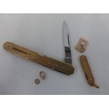 A 9ct gold and steel pocket/fruit knife, also a miniature 9ct gold pocket knife etc.